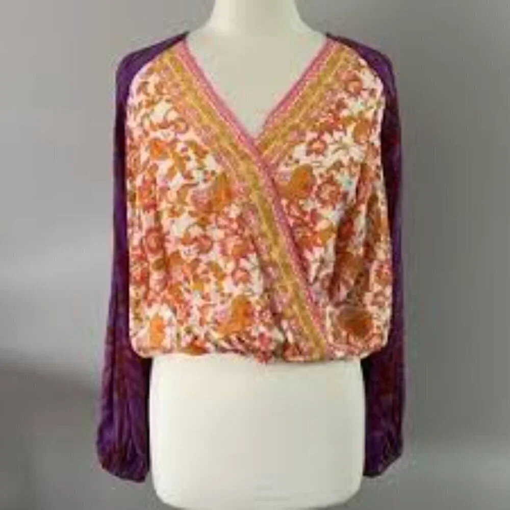 Free People Cruisin' Together Printed Top Wildberry Combo XS #1996